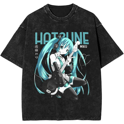 Man T-Shirt Vocaloid Hatsune Miku Washed T Shirts Novelty Summer Tee Shirt Street Style Print Cotton Clothes New Arrival