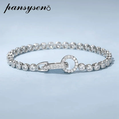 PANSYSEN Top Quality 925 Sterling Silver 3MM Round Simulated Moissanite Diamond Charm Bracelets for Women Wedding Fine Jewelry