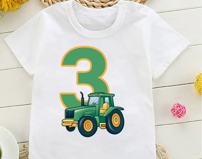 Cute Farmer Tractor 1-8 Years Old Happy Birthday T Shirt Kids Birthday Party Gift Children Funny Present T Shirt Tops