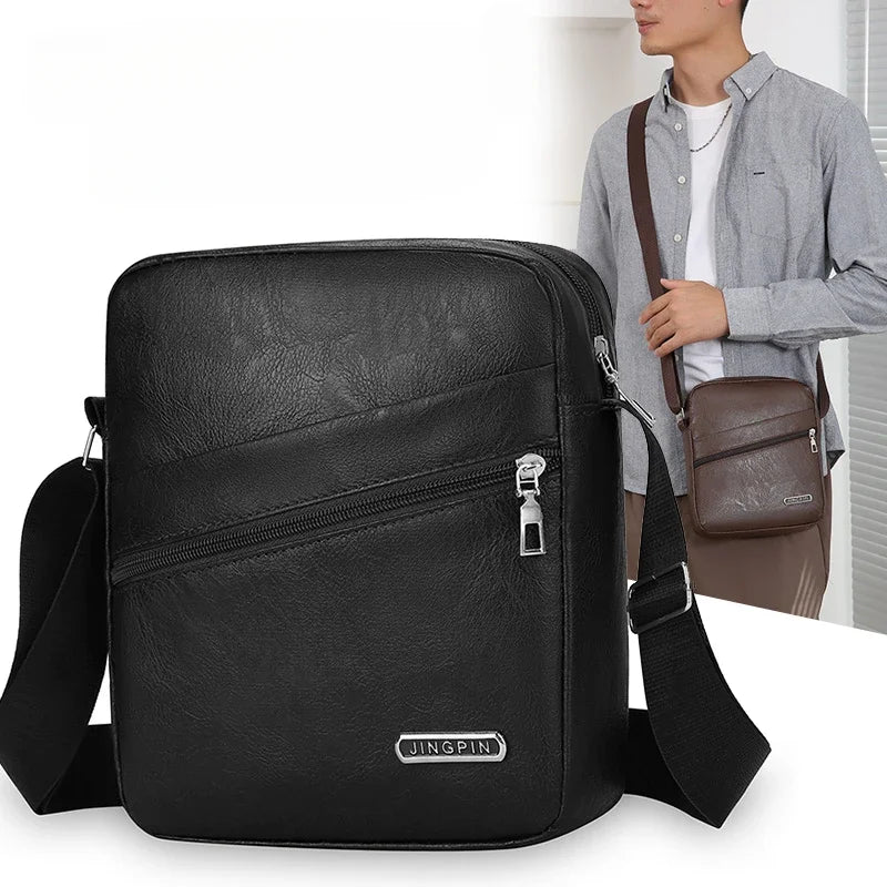 Men‘s PU Shoulder Bag Messenger Bag Casual Waterproof Nylon Zipper Pocket Handbag Fashion Tote Travel Male Crossbody Bags