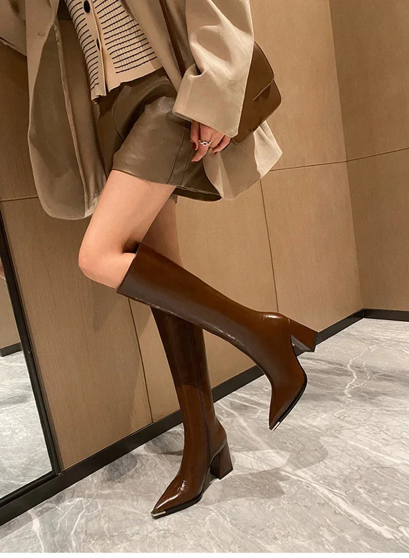 Pointed Toe Women High Boots Fashion Side Zippers Long Booties Ladies Elegant Party High Heel Shoes Winter Women's Footwear