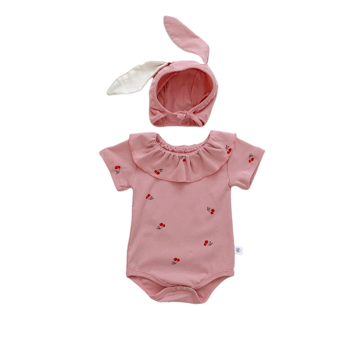 Summer Baby Romper for Girls Newborn Jumpsuit Cherry Cute Ears Hat Short Sleeve Baby Clothes 0-2 Years Old