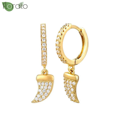 925 Sterling Silver Needle Elegant White Crystals Small Hoop Earrings for Women Fashion 18K Gold Pendant Earrings Luxury Jewelry