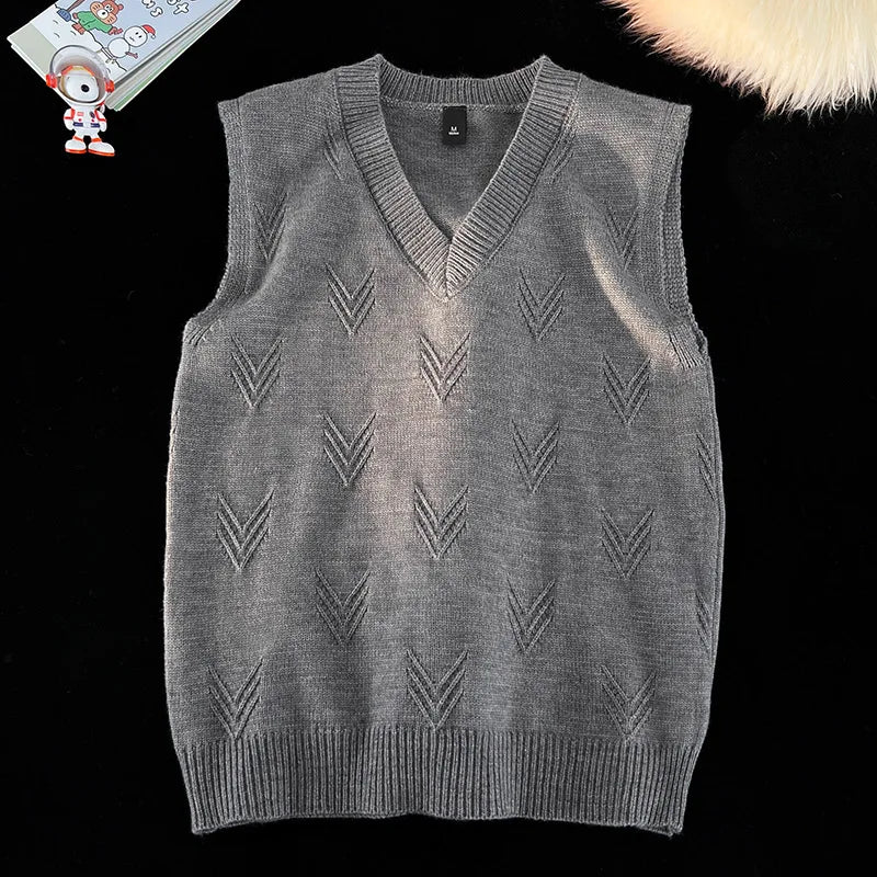 Fashion Niche Jacquard Design Pattern Men Sweaters Versatile Casual Comfortable Autumn and Winter Warm V-Neck Knit Sweater Vests