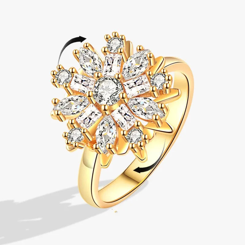 Sunflower Crystal Anti Stress Anxiety Ring Fidget Spinner Rings Adjustable for Women Metal Sakura Rotating Rings Anillos Mujer