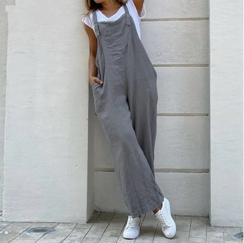 Women Strapless Backless Pocket Wide Leg Overalls Summer Female Solid Loose Oversized S-5XL Trousers JYFS-JY1850