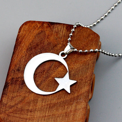 Stainless Steel Crescent Moon Star Necklace for Men Women Spiritual Islamic Muslim Amulet Pendant Turkish Religious Jewelry