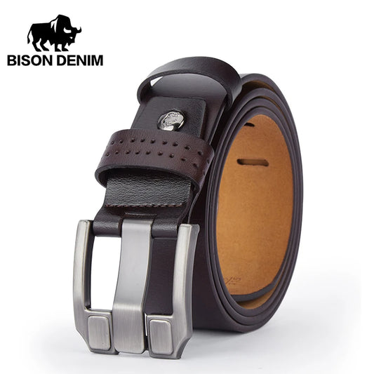 BISONDENIM Men Belt Male High Quality Leather Belt Men Male Genuine Leather Strap Luxury Pin Buckle Fancy Vintage Jeans N71018