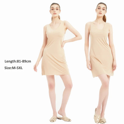 Plus Size Full Slips Dresses For Women Thin Seamless Ice Silk Summer Petticoat Underskirt Dress Sleeveless Inner Vest Dress 5XL