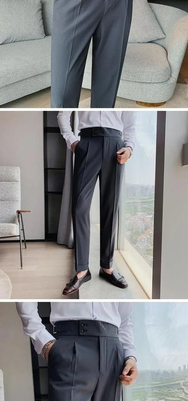 2023 Spring and Autumn Fashion Korean Edition Casual Business High Waist Button Slim Fit Straight Tube Non Iron Men's Suit Pants