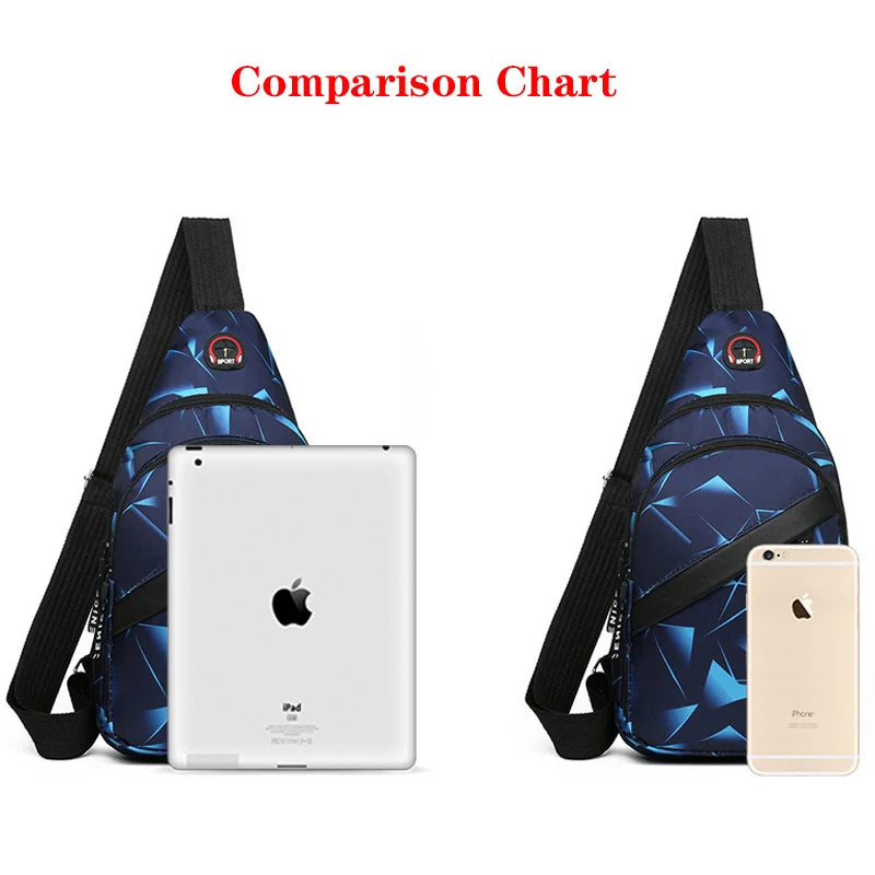 Men's Chest Bag Geometric Pattern Oxford Cloth Adjustable Zipper Chest Bag Fashion Chest Bag With Earphone Hole