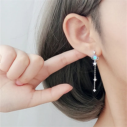 Fashion Exquisite Shining Zircon Star Drop Earrings For Women Gold Color Spiral Long Tassel Pearl Chain Earrings Wedding Jewelry