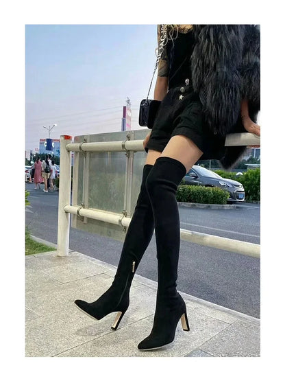 2024 Autumn and Winter New Over Knee Elastic Boots Women's High Heeled Pointed Knee Boots Slim And Versatile Boots