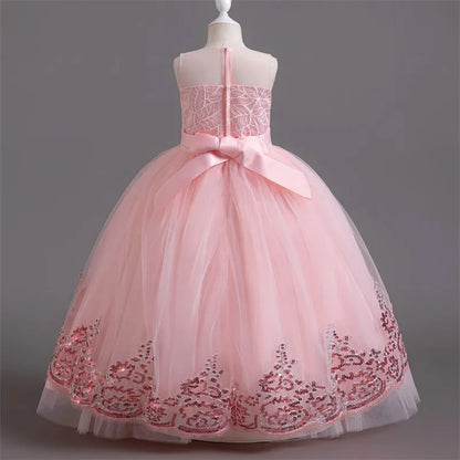 Girls Bridesmaid Banquet Dress for Wedding Appliques Lace First Communion Long Gown Teen Girls Graduation Birthday Party Clothes