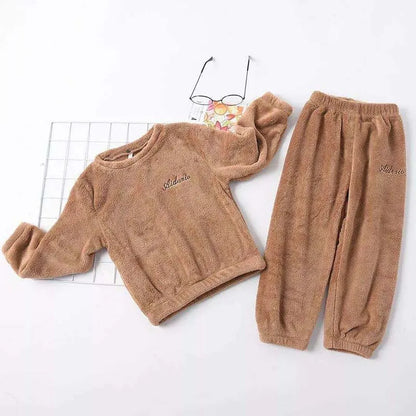 Baby Boys Girls Pajamas Sets Autumn Winter New Kids Warm Soft Flannel Pajamas Set Solid Color Warm Soft Flannel Child Home Suits