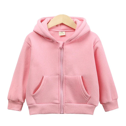 2025 Kids Hooded Fleece Sweatshirt Clothes Solid Cotton Thick Outdoor Top Boys Girl Sports Coat Children Korean Casual Jacket