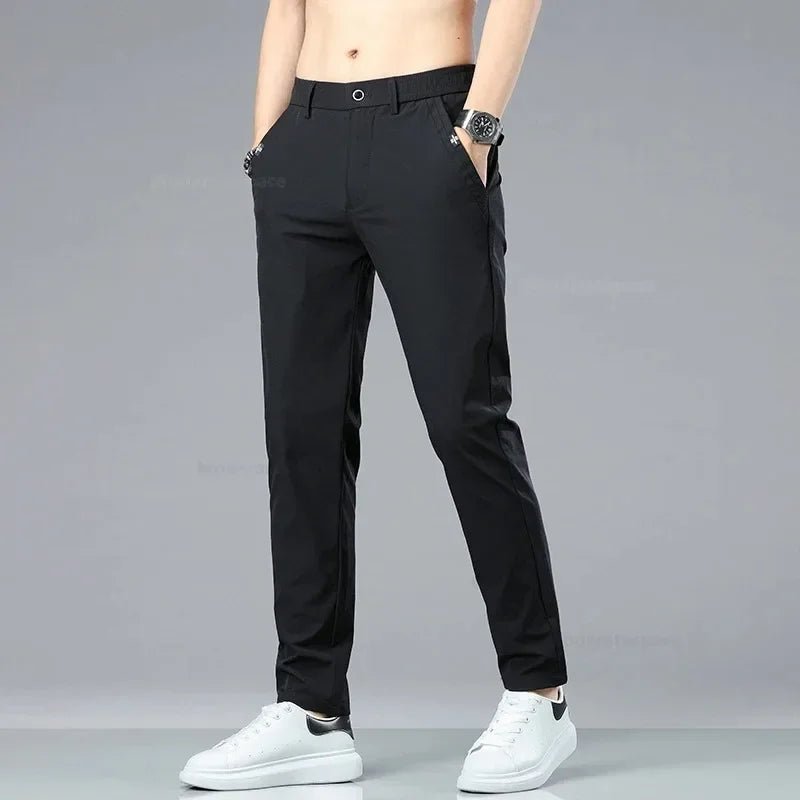 2024 Summer Thin Men's Slim Fit Casual Pants Korean Style Soft Breathable Elastic Business Fashion Casual Long Pants Male