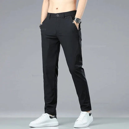 2024 Summer Thin Men's Slim Fit Casual Pants Korean Style Soft Breathable Elastic Business Fashion Casual Long Pants Male