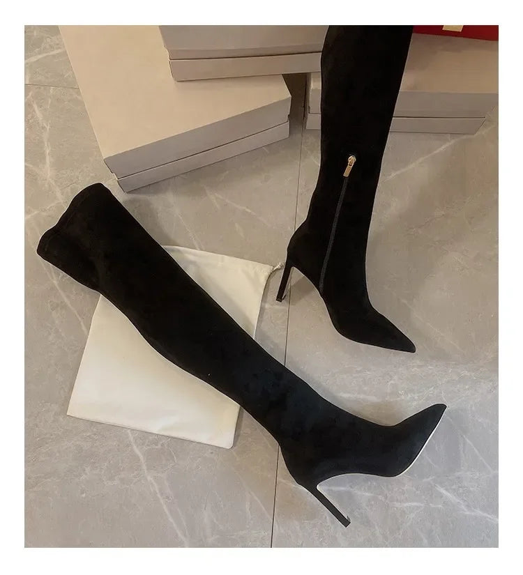 2024 Autumn and Winter New Over Knee Elastic Boots Women's High Heeled Pointed Knee Boots Slim And Versatile Boots