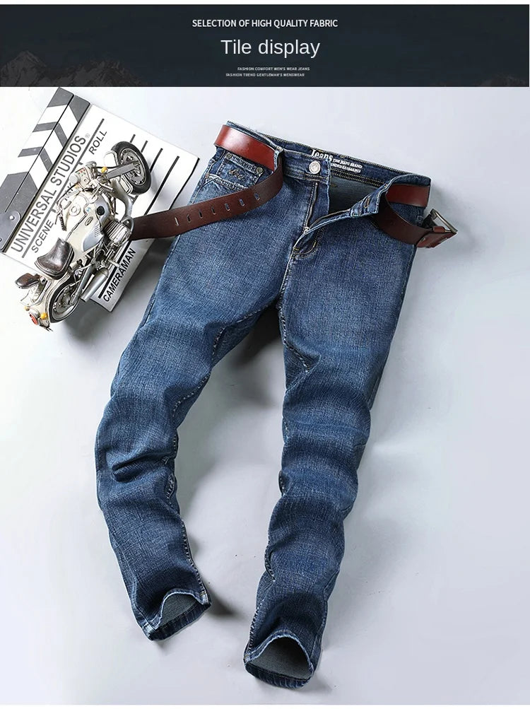 Top Brand Washed Jeans Trousers Four Season Men's High Quality Jeans Business Casual High Waist Denim Pants