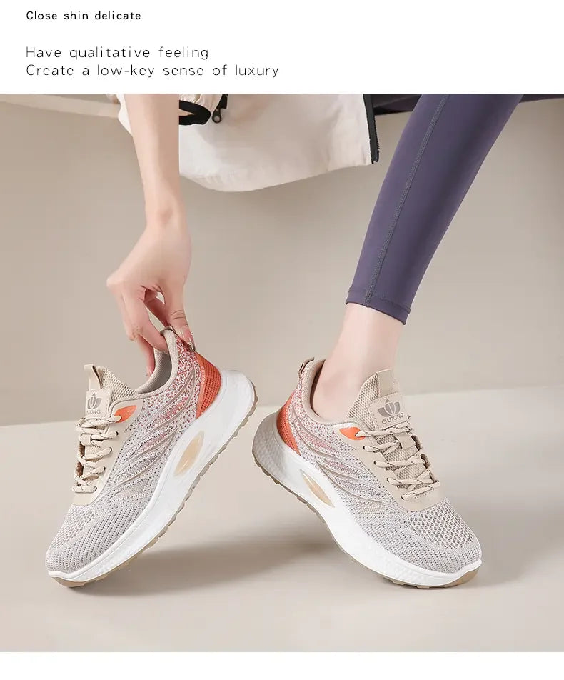 Spring 2025 New Thick Soled Sports Shoes Breathable Fitness Mesh Running Wear Resistant Casual Vulcanized Shoes for Women