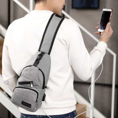 2023 New Men's USB Smart Chest Bag Crossbody Backpack Single Shoulder Bag Leisure Canvas Waist Pack