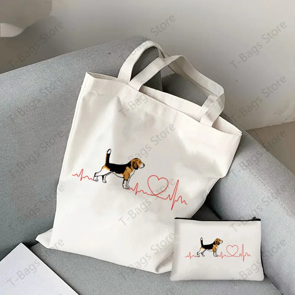 2pcs/set Beagle Bagel Dog Cute Print Tote Bag, Large Capacity Shoulder Bag, Women's Casual Handbag for Work School Shopping