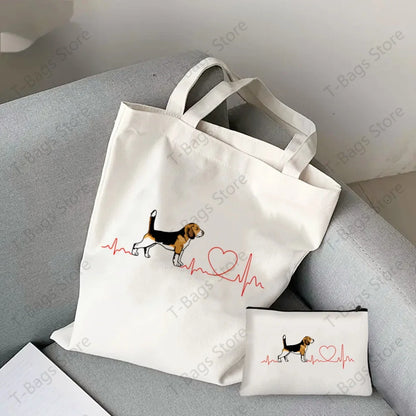 2pcs/set Beagle Bagel Dog Cute Print Tote Bag, Large Capacity Shoulder Bag, Women's Casual Handbag for Work School Shopping