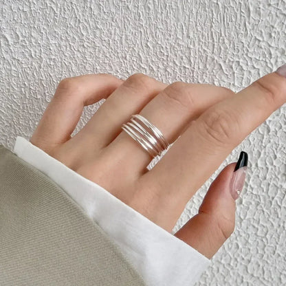 Silver Plated Unique Lines Ring For Women Jewelry Finger Adjustable  Vintage Ring For Party Birthday Gift Fashion Jewelry