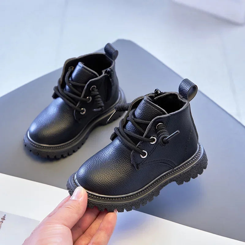 Baby Kids Short Boots Boys Shoes Autumn Winter Leather Children Boots Fashion Toddler Girls Boots Toddler Boot Snow Shoes E08091