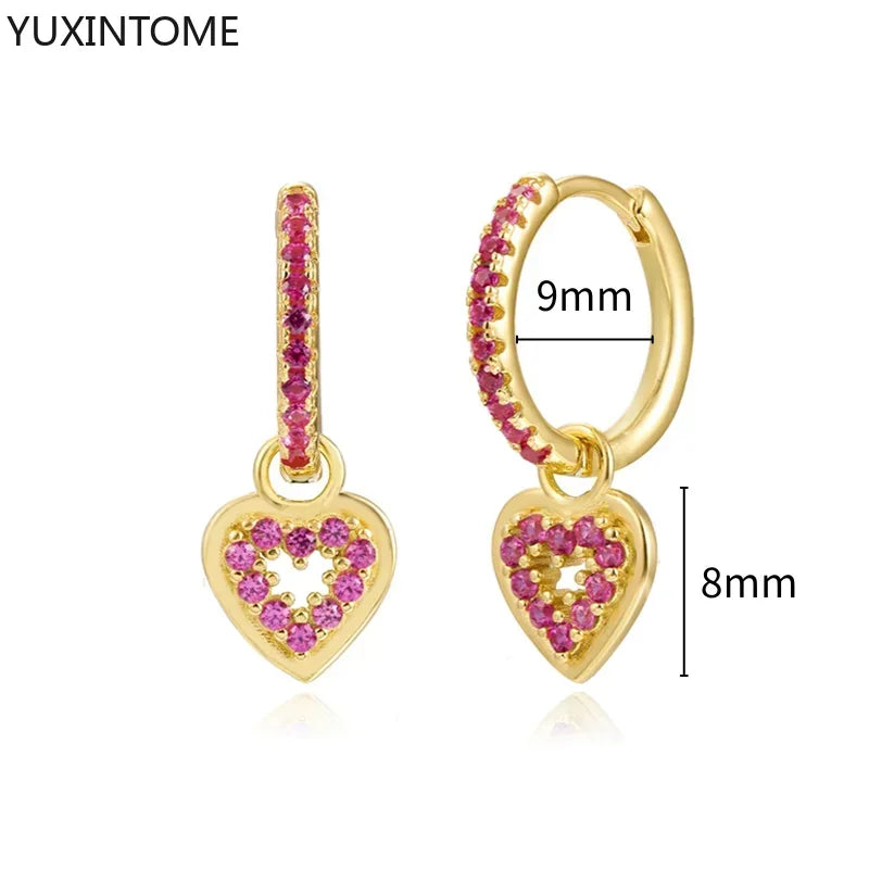 925 Silver Ear Needle Rose Red Hoop Earrings For Women Exquisite Water Drop/Flower/Heart Crystal Piercing Huggie Earring Jewelry