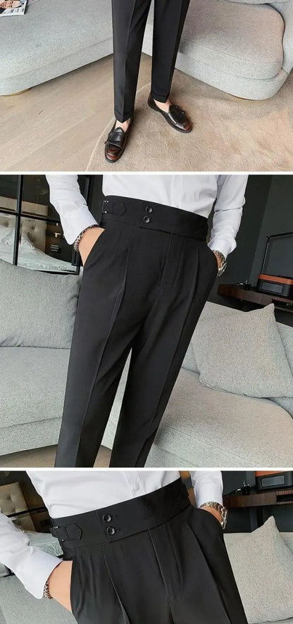 2023 Spring and Autumn Fashion Korean Edition Casual Business High Waist Button Slim Fit Straight Tube Non Iron Men's Suit Pants