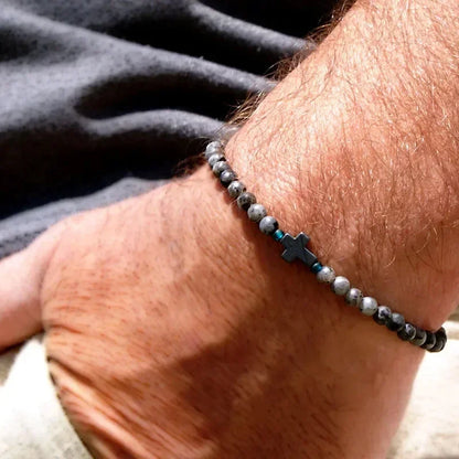 Men's Black Onyx Round Bead & Arrow Stone Bead Yoga Bracelet