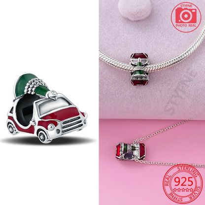 925 Sterling Silver Bell Ring Christmas Tree Red Heart Elk Charm Fit DIY Bracelet Necklaces Jewelry