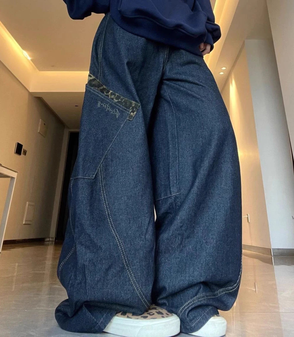 New Subcultures Fashion Vintage Personality American Style Women Jeans Slim Comfortable Casual Spicy Girl Wide Leg Straight Pant