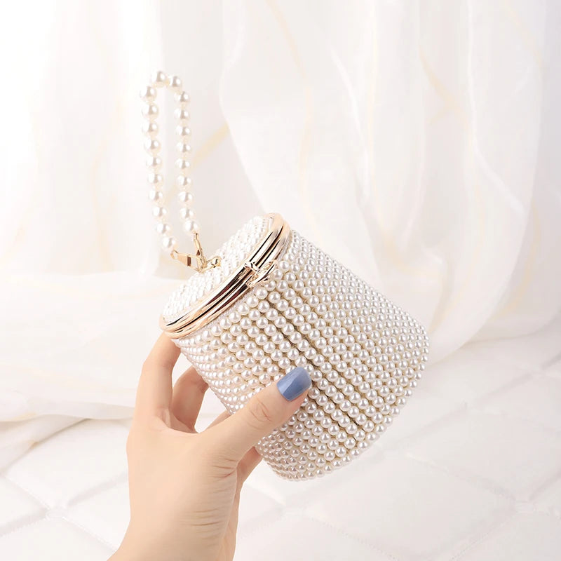 New design women Bucket shape beading holder clutch pearl wedding bridal ladies handbags party small evening bags