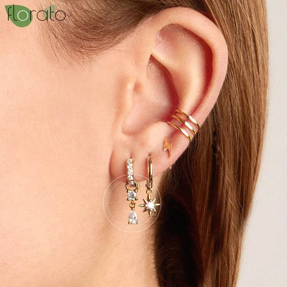 925 Sterling Silver Needle Elegant White Crystals Small Hoop Earrings for Women Fashion 18K Gold Pendant Earrings Luxury Jewelry