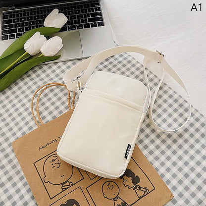 Simple Trendy Macaron Solid Color Shoulder Crossbody Canvas Bag Versatile Fashion Zero Wallet Samll Square Phone Bags For Girls