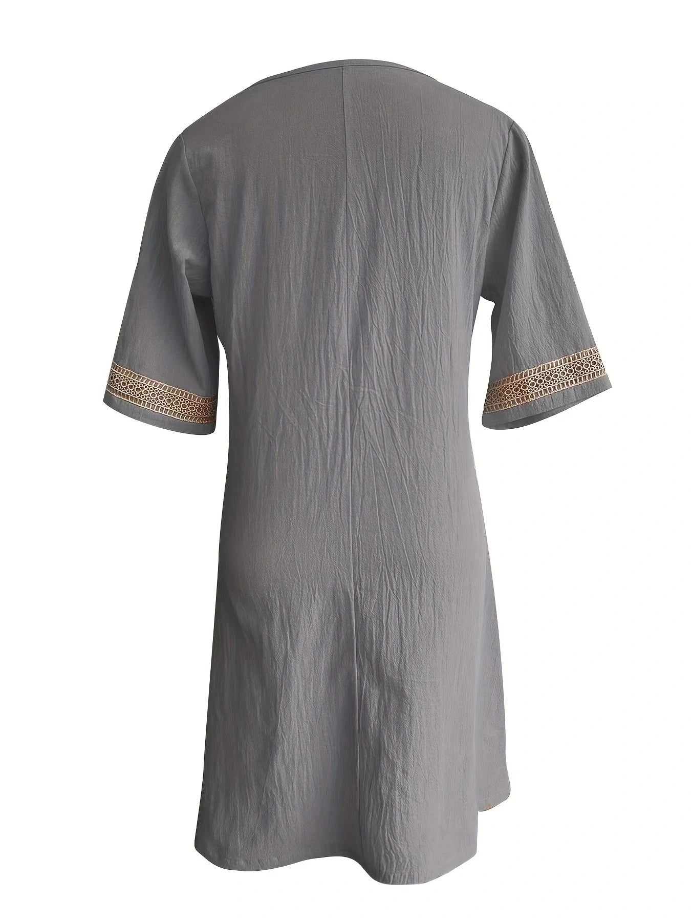 Chic Guipure Lace V-Neck Tunic Dress - Easy-Care, Knee-Length, All- Season Comfort with Stylish Hollow Details