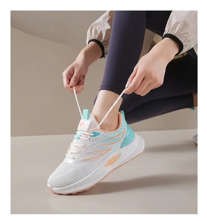 Spring 2025 New Thick Soled Sports Shoes Breathable Fitness Mesh Running Wear Resistant Casual Vulcanized Shoes for Women