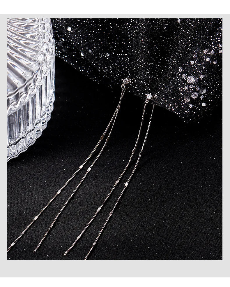 925 Sterling Silver Tassel Earrings Long Asymmetric Earrings Fashion Temperament Earrings Female Wedding Jewelry Birthday Gift