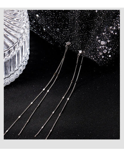 925 Sterling Silver Tassel Earrings Long Asymmetric Earrings Fashion Temperament Earrings Female Wedding Jewelry Birthday Gift