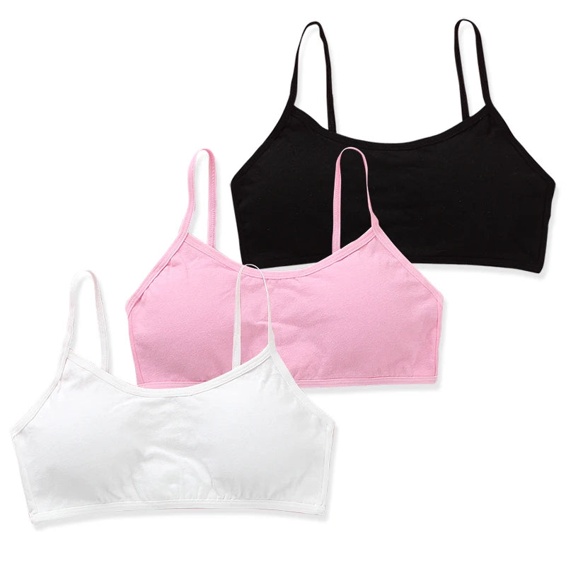 3pc/Lot Cotton Bra Teenage Undrewear Girls Training Bra Crop Top 8-14years