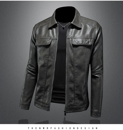 Men's Jacket Spring and Autumn Handsome Solid Color Collar Motorcycle Leather Coat Slim Fashion Leather Jacket M-5XL