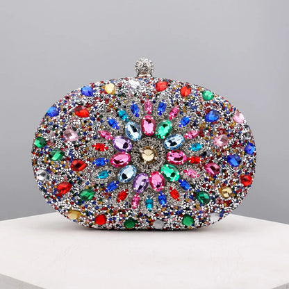 Flower Rhinestones Evening Bags Metal Prom Clutch Diamonds Clutch With Chain Shoulder Handbags Wedding Female Purse