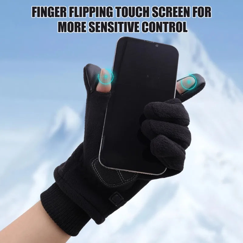 Winter Thickened Fleece Gloves Finger Flap Clickable Screen Glove Men Women Outdoors Skiing Cycling Motorcycle Sports Mittens