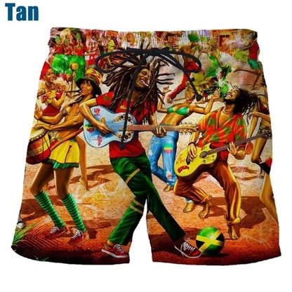 Rock Singer Bob Marley Reggae Rasta Pattern Board Shorts 3D Printing Men's Outdoor Leisure Sports Gym Shorts Men Swim Trunks