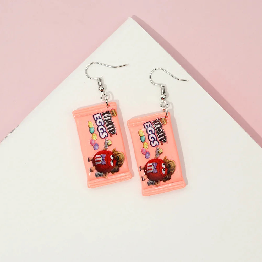 Ovxxons 1 Pair Japan and South Korea Funny Creative Simulation Food Play M Candy Chocolate Bean Earrings Jewelry