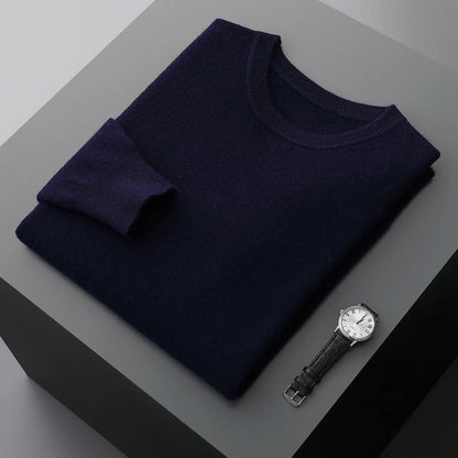 MVLYFLRT 100% Pure Merino Wool Sweater Men's Round Neck Pullover Tops Autumn Winter Thin Solid Color Sweater Versatile Basic