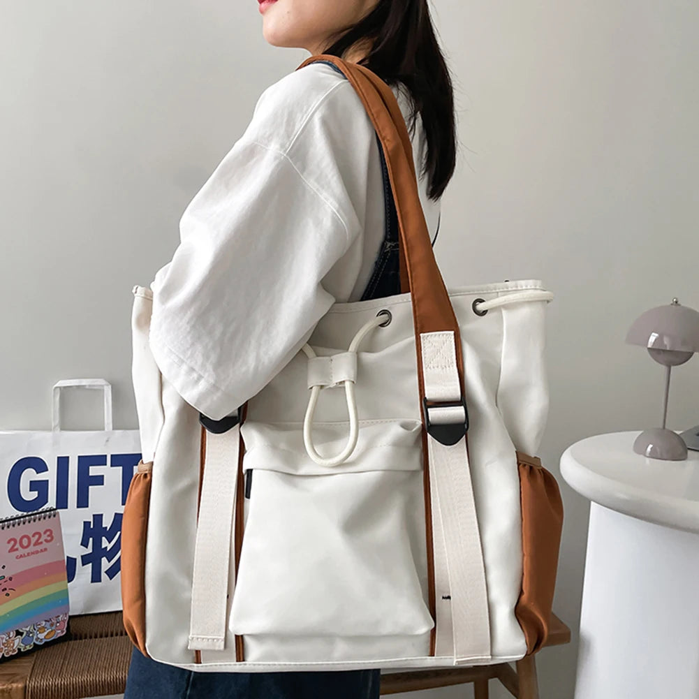 Nylon Shoulder Crossbody Bags Casual Ladies Handbags Student Bag Large-capacity Crossbody Bag Multi-pocket Drawstring Tote Bag